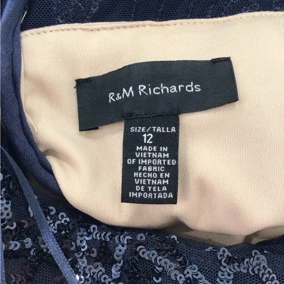 R&M Richards Blue Sequin Embellished Asymmetrical front design Midi Gown Size 12 - Picture 5 of 7